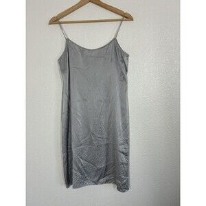 Teri Jon By Rickie Freeman 100% Silk Dress Womens 10 Gray Satin Slip Strap